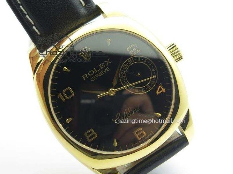 AAA Replica Watches YG On 3879 Numeral Black Leather Cellini Dial A Date Strap Black NewStyle Markers 0101